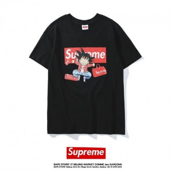 シュプリーム/supreme 孫悟空 Tシャツ コピー ホワイト ブラック 可愛い ドラゴンボール 可愛い 悟空 パロディ風 Tシャツ 男女兼用 着る心地良い 送料無料 夏季 涼しい