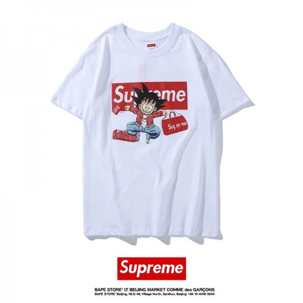 シュプリーム/supreme 孫悟空 Tシャツ コピー ホワイト ブラック 可愛い ドラゴンボール 可愛い 悟空 パロディ風 Tシャツ 男女兼用 着る心地良い 送料無料 夏季 涼しい