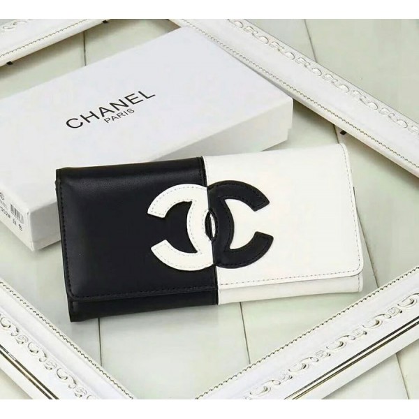 シャネル 三つ折り財布 CHANEL 長財布 コピー 縦開き ファスナー付き カード入れ 小銭入れ 携帯入れ 白＆黒 元素融合 高品質 女性向け