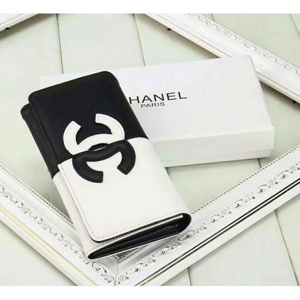 シャネル 三つ折り財布 CHANEL 長財布 コピー 縦開き ファスナー付き カード入れ 小銭入れ 携帯入れ 白＆黒 元素融合 高品質 女性向け