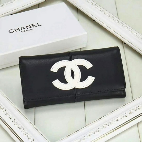 シャネル 三つ折り財布 CHANEL 長財布 コピー 縦開き ファスナー付き カード入れ 小銭入れ 携帯入れ 白＆黒 元素融合 高品質 女性向け