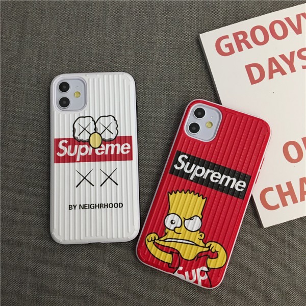 supreme シュプリーム iphone12/11/11pro/11pro maxケース キャラクターKAWSシンプソン付き iphone xr/xs  maxケースボックスロゴ アイフォン se2/x/8/7 plusカバージャケット潮流人気 送料無料