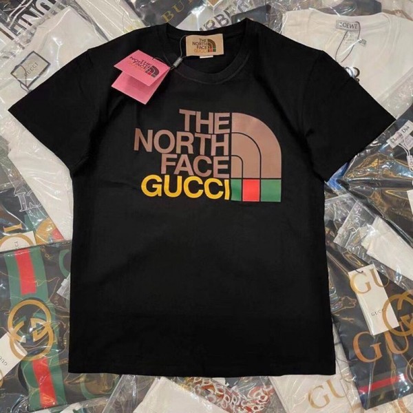 Gucciグッチ&THE NORTH FACE tシャツ半袖 潮流個性人気  丸首ソフトトップス キラキララインストーン男女向け