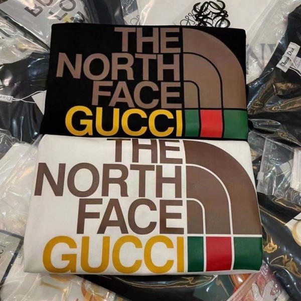 Gucciグッチ&THE NORTH FACE tシャツ半袖 潮流個性人気  丸首ソフトトップス キラキララインストーン男女向け