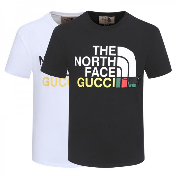 THE NORTH FACE& Gucciグッチtシャツ半袖  丸首ソフトトップス キラキララインストーン男女向け 潮流個性人気 