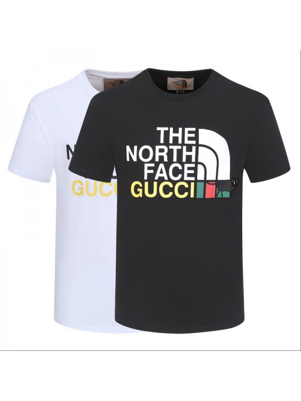 THE NORTH FACE& Gucciグッチtシャツ半袖  丸首ソフトトップス キラキララインストーン男女向け 潮流個性人気 