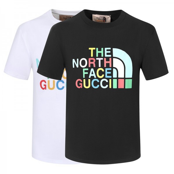 THE NORTH FACE& Gucciグッチtシャツ半袖  丸首ソフトトップス キラキララインストーン男女向け 潮流個性人気 