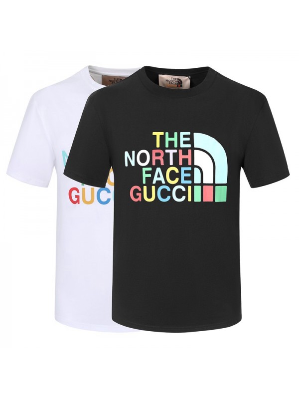 THE NORTH FACE& Gucciグッチtシャツ半袖  丸首ソフトトップス キラキララインストーン男女向け 潮流個性人気 