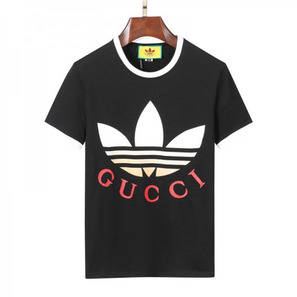 Gucciグッチ&adidas潮流個性人気  tシャツ半袖  丸首ソフトトップス キラキララインストーン男女向け 