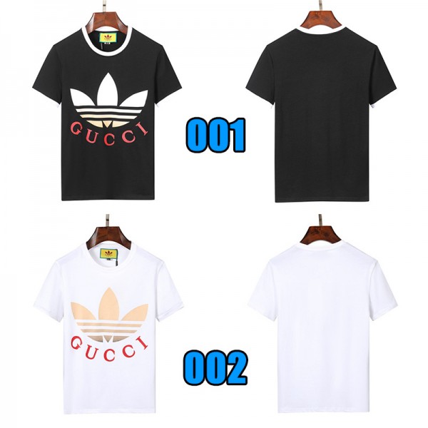 Gucciグッチ&adidas潮流個性人気  tシャツ半袖  丸首ソフトトップス キラキララインストーン男女向け 